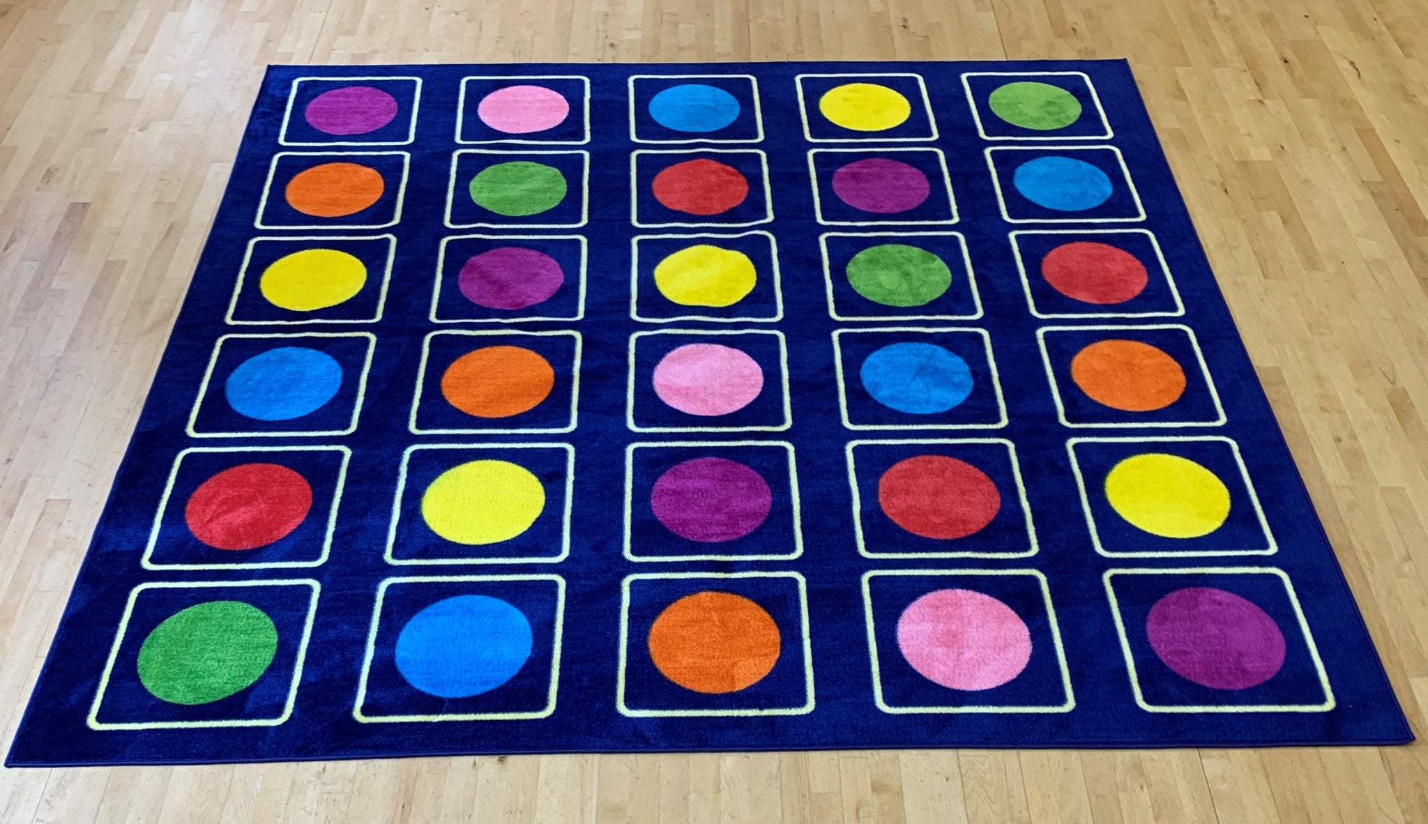 KinderColour™ Spots Placement Classroom Carpet 3 x 3 metre Classroom Direct