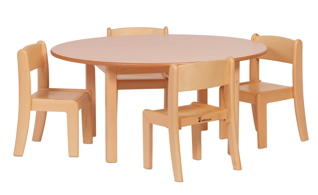 Circular Table plus 4 Beech Stacking Chairs (H310mm)