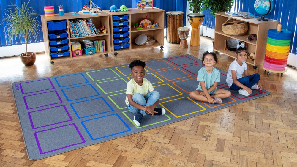 Essentials Rainbow Squares Indoor/Outdoor Carpet - Grey – Classroom Direct